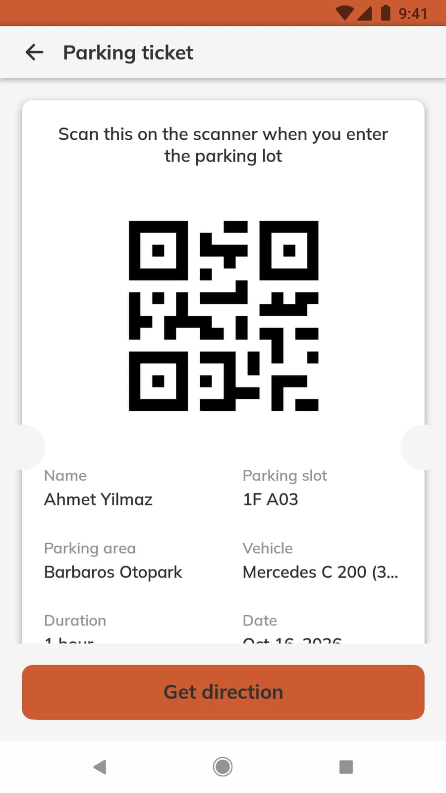 Digital parking ticket for an active reservation