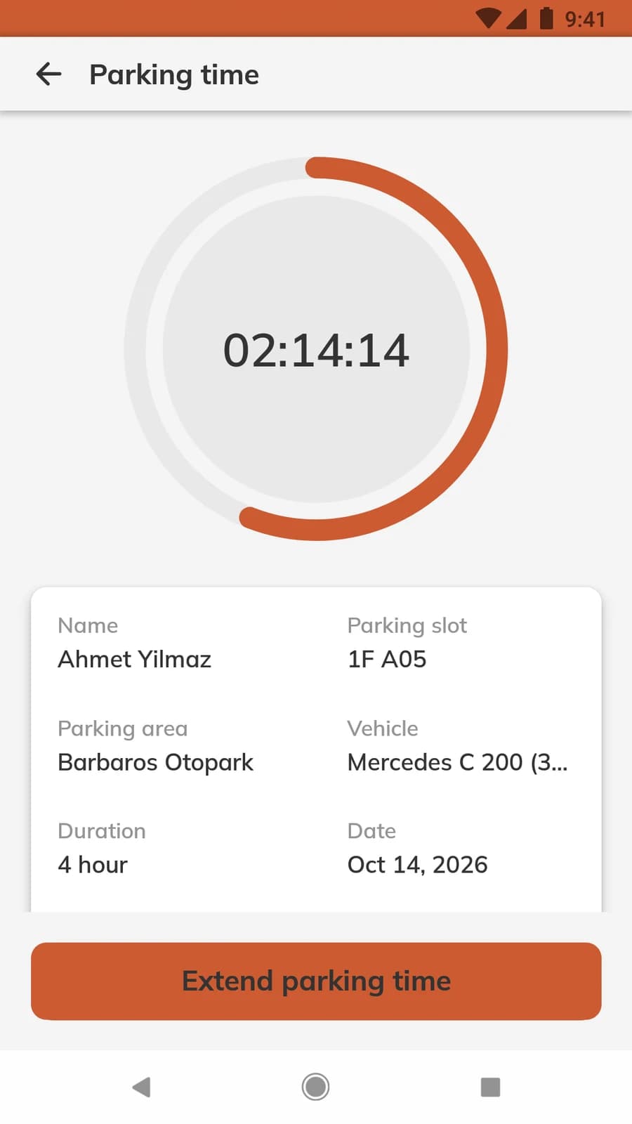 Countdown timer showing remaining parking time