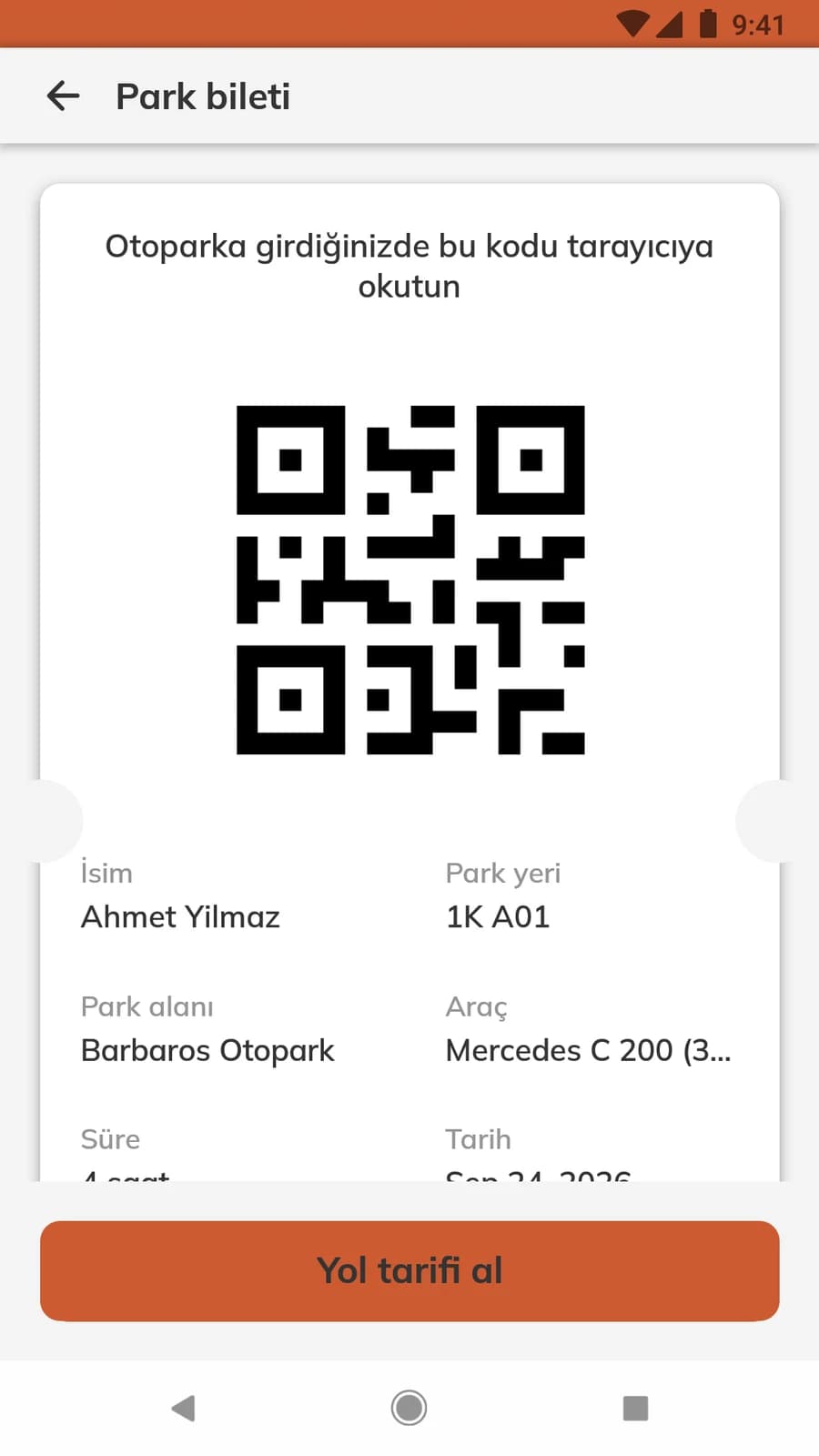 Aktif rezervasyon için dijital otopark bileti