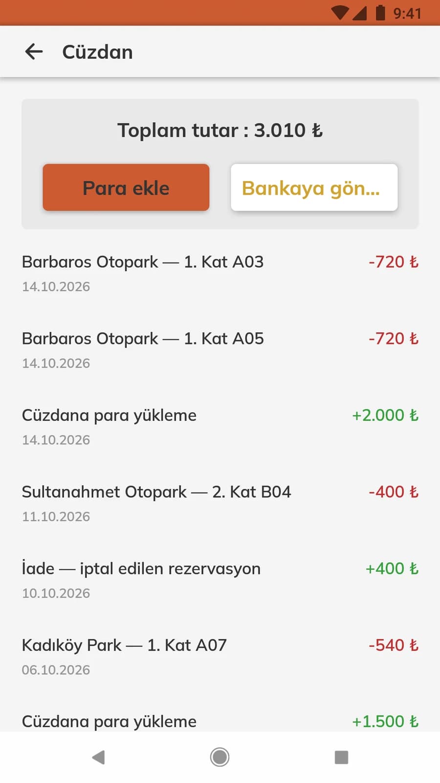 Bakiye ve işlem geçmişini gösteren cüzdan ekranı
